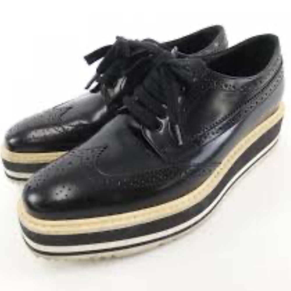 Prada | Black Derby Espadrille Platform Brogues